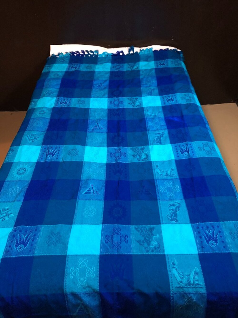 Cobalt Blue Blanket/Tapestry with Aztec designs